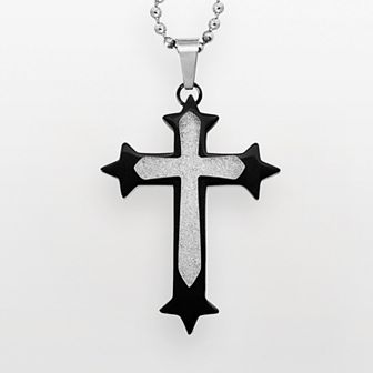 Gold LLC Stainless Steel and Black Immersion-Plated Stainless Steel Cross Pendant - Men