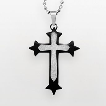 Gold LLC Stainless Steel and Black Immersion-Plated Stainless Steel Cross Pendant - Men