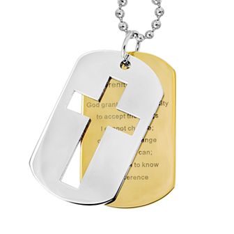 Gold LLC Stainless Steel and Gold Tone Immersion-Plated Stainless Steel Serenity Prayer Dog Tag - Men