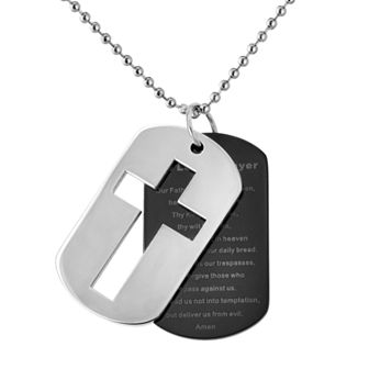Stainless Steel and Black Immersion-Plated Stainless Steel Lord's Prayer Dog Tag - Men