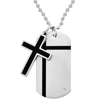 Gold LLC Stainless Steel and Black Immersion-Plated Stainless Steel Diamond Accent Cross Pendant and Dog Tag - Men