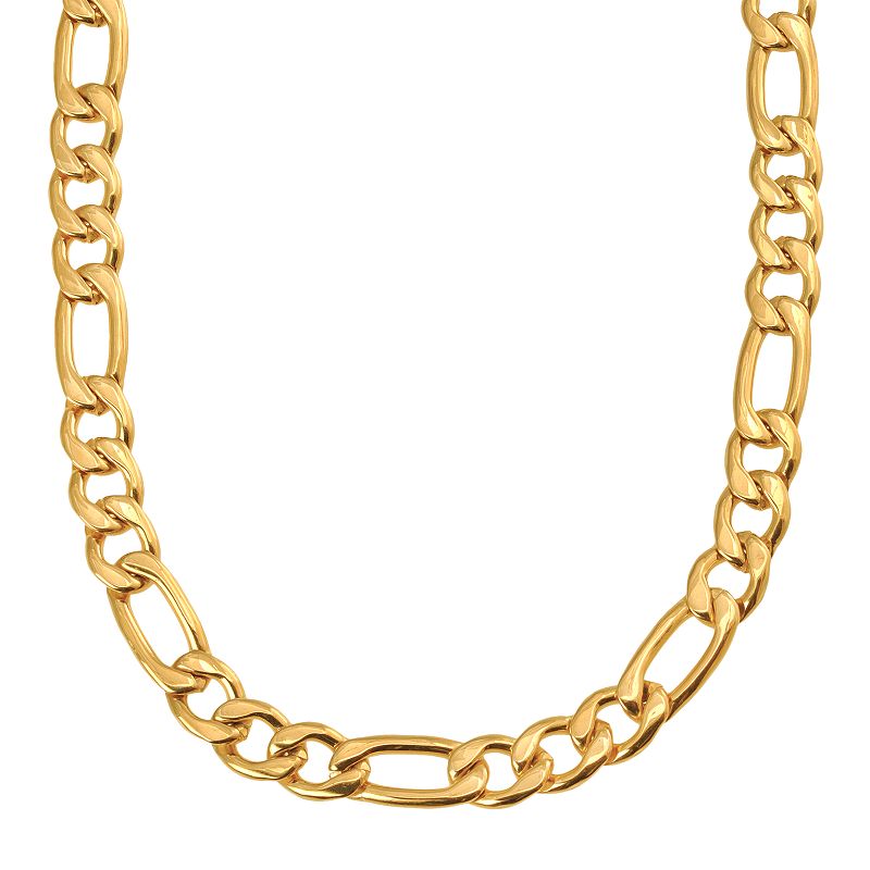 Yellow Immersion-Plated Stainless Steel Figaro Chain Necklace - 24-in ...