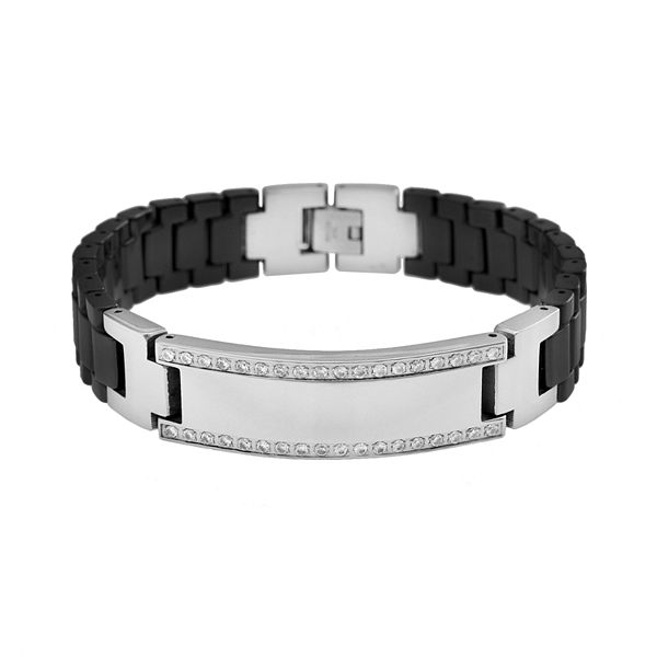 Men's Silver & Leather 21cm Bracelet with 0.40 Carat TW of Black Diamonds