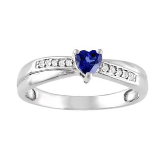Stella Grace Sterling Silver Lab-Created Sapphire and Diamond Accent Crisscross Heart Ring
