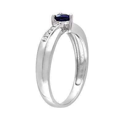 Stella Grace Sterling Silver Lab-Created Sapphire and Diamond Accent Crisscross Heart Ring