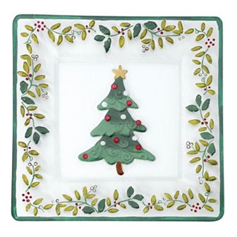 Pfaltzgraff Winterberry 14 in Square Glass Christmas Serving Platter