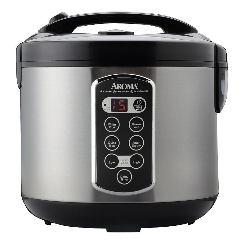 Aroma 4-in-1 20-Cup Stainless Steel Rice Cooker, Black