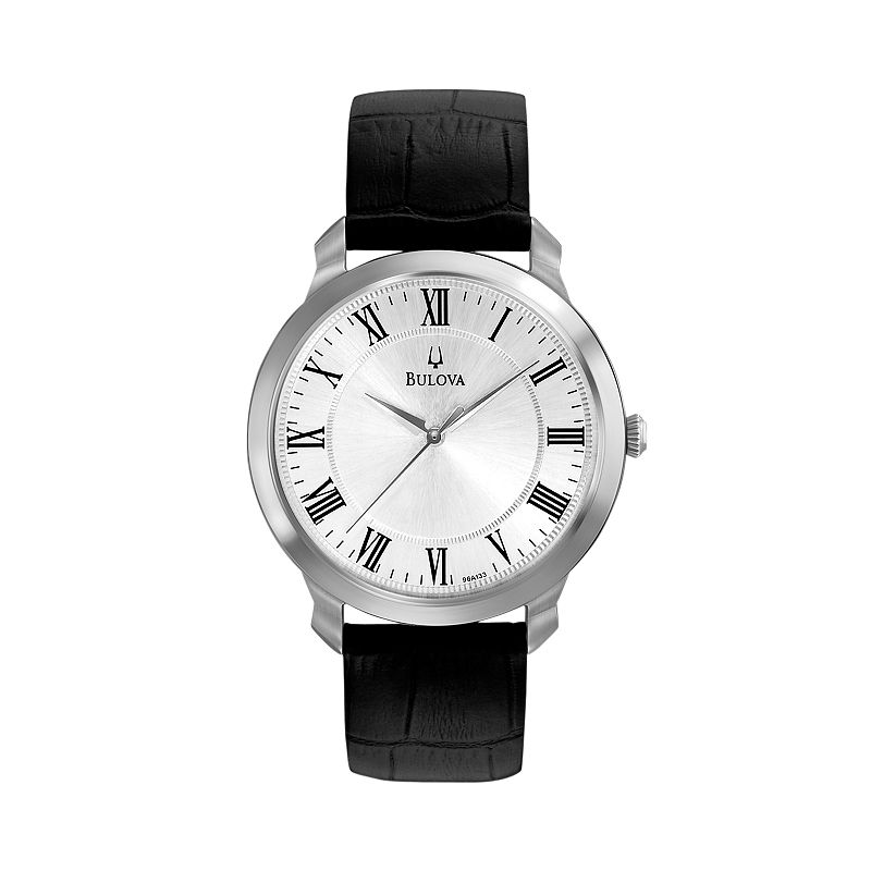 Bulova Stainless Steel Leather Watch - 96A133 - Men, Men's, Black