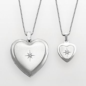 Sterling Silver Diamond Accent Heart Locket & Pendant Set