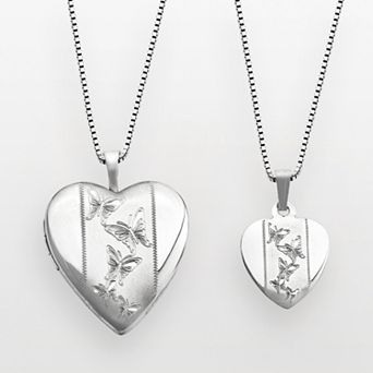 Sterling Silver Butterfly Heart Locket & Pendant Set