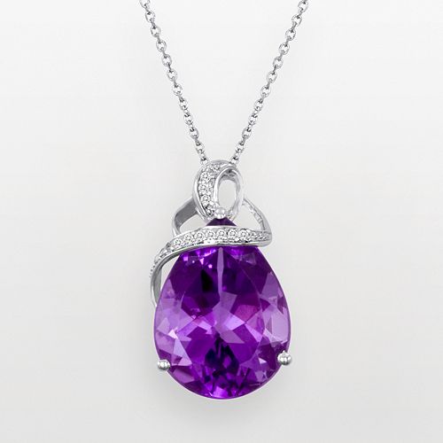 Sterling Silver Amethyst & Diamond Accent Teardrop Pendant