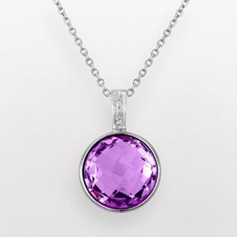 Oro Leoni Sterling Silver Amethyst and Diamond Accent Pendant