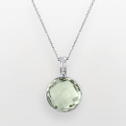 Sterling Silver Green Quartz & Diamond Accent Pendant