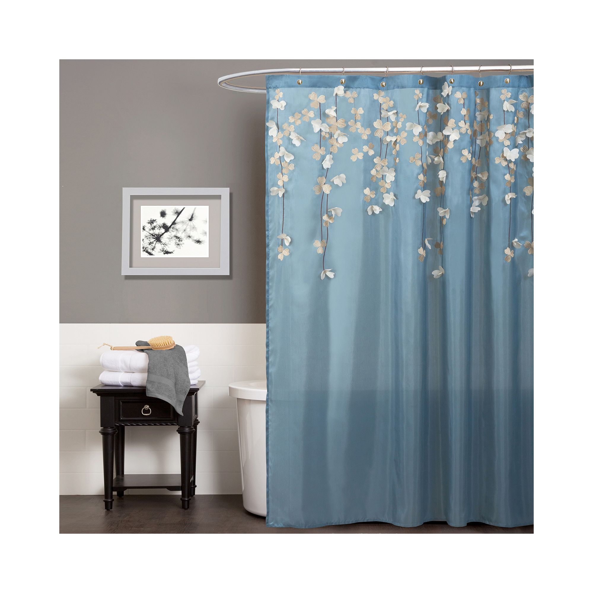 Lush Decor Flower Drop Fabric Shower Curtain, Size: 72X72, Federal Blue Whi
