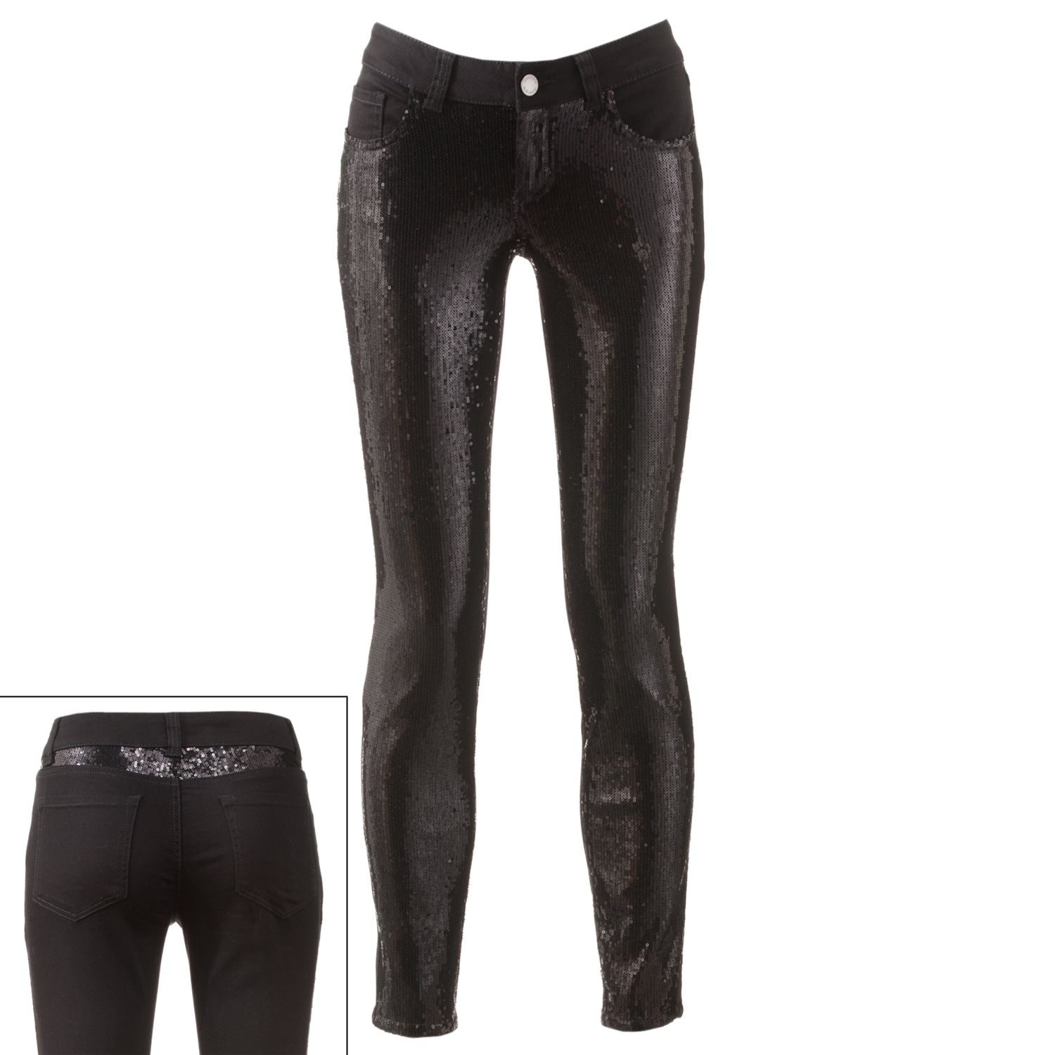 black sequin skinny pants