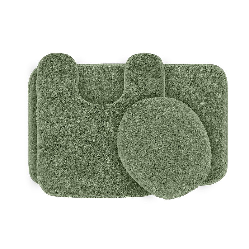 3pc Traditional Washable Nylon Bath Rug Set Deep Fern - Garland: Includes Lid Cover & Contour Mat, Machine Made