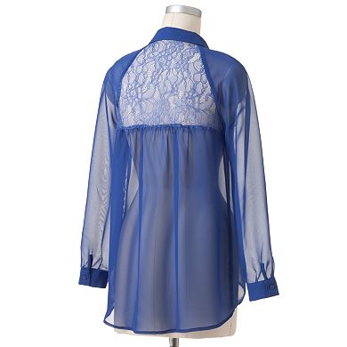 LC Lauren Conrad Lace-Trim Chiffon Blouse