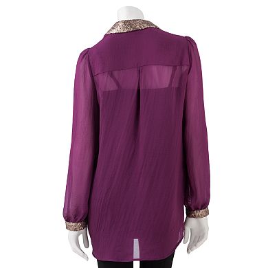 Apt. 9® Sequin Drop-Tail Hem Chiffon Blouse