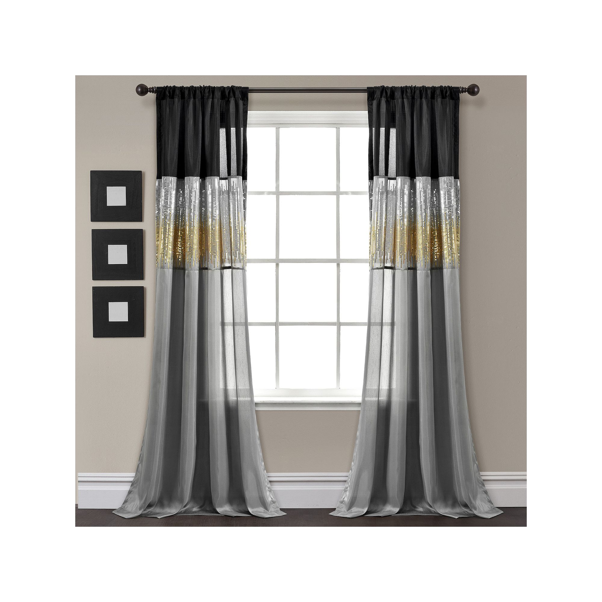 Lush Decor 1-pack Night Sky Window Curtain, Black Gold