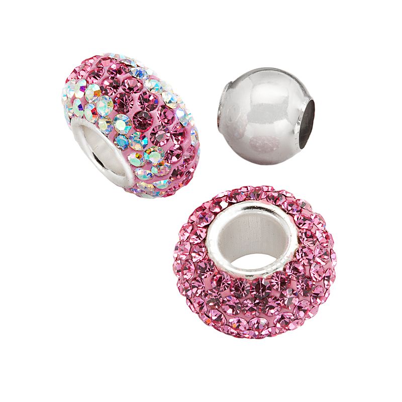 Individuality Beads Sterling Silver Pink Crystal and Spacer Bead Set, Women