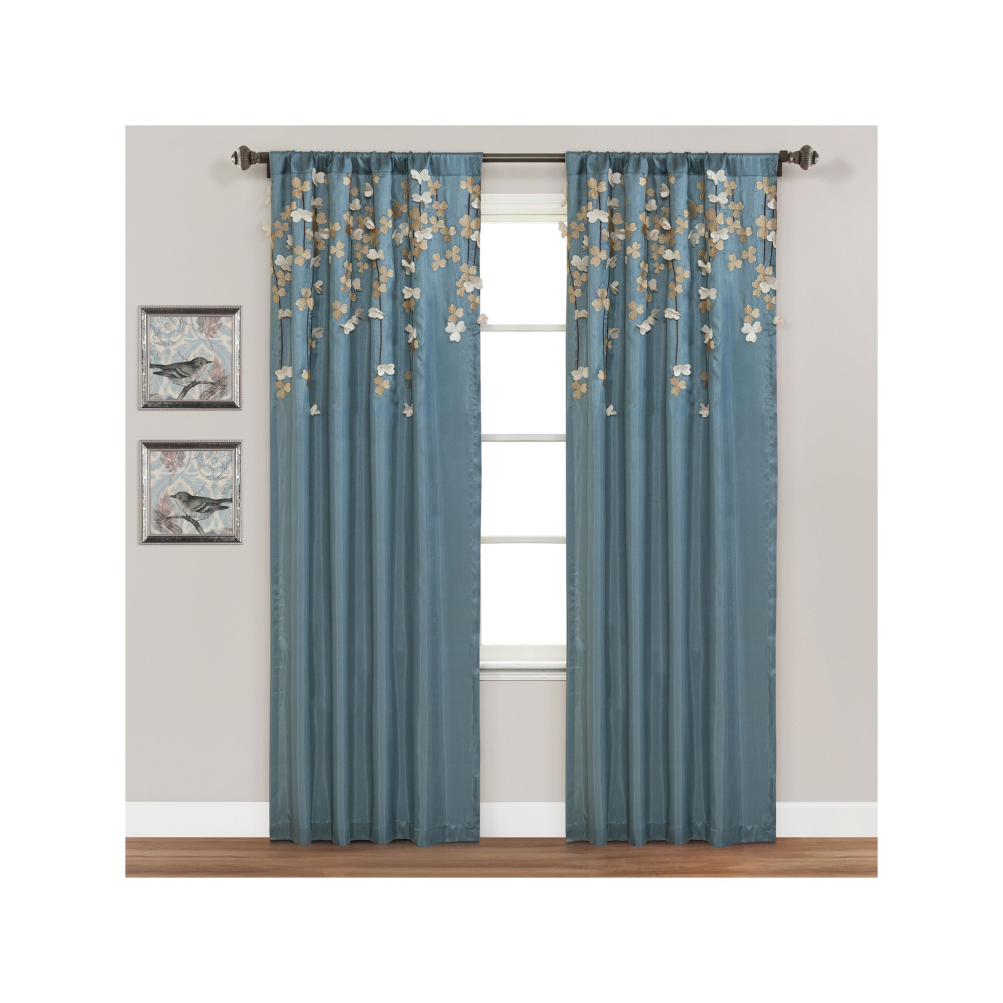 Lush Decor Flower Drop Window Curtain, Blue