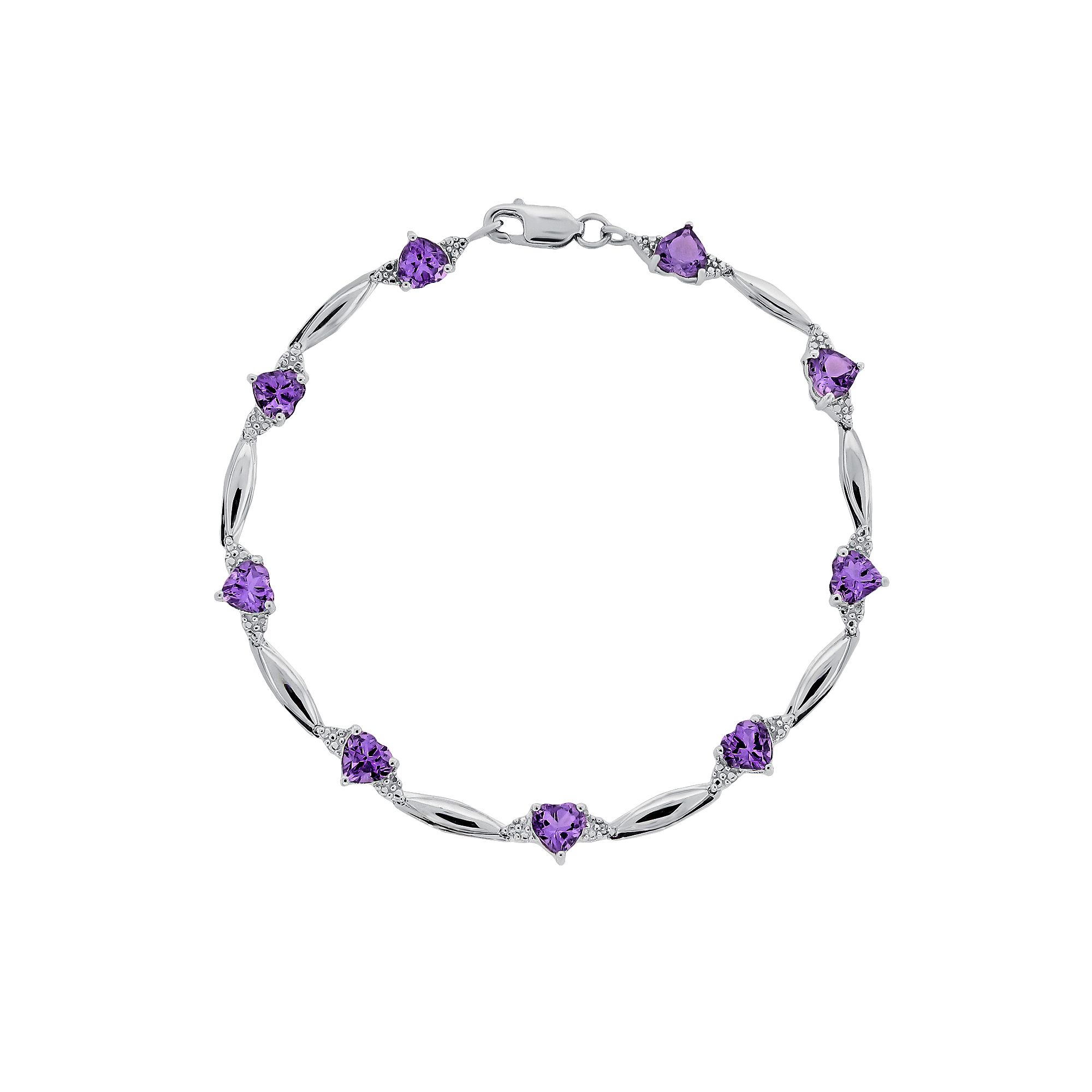 Gemminded Sterling Silver Amethyst and Diamond Accent Heart Bracelet, Wome
