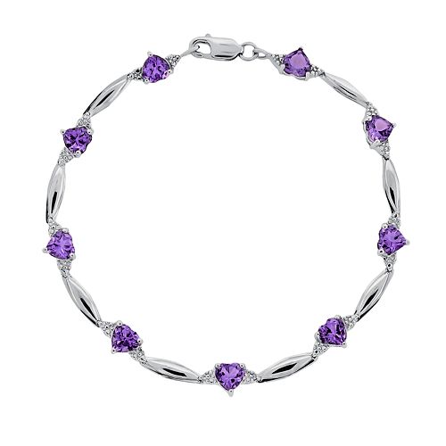 Sterling Silver Amethyst & Diamond Accent Heart Bracelet