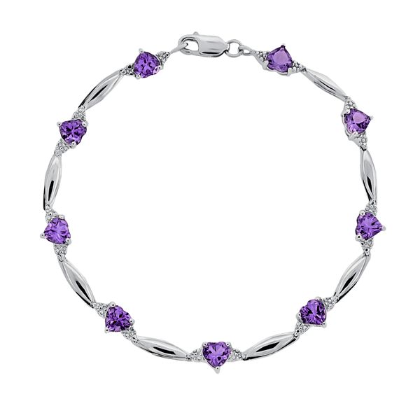 Gemminded Sterling Silver Amethyst and Diamond Accent Heart Bracelet