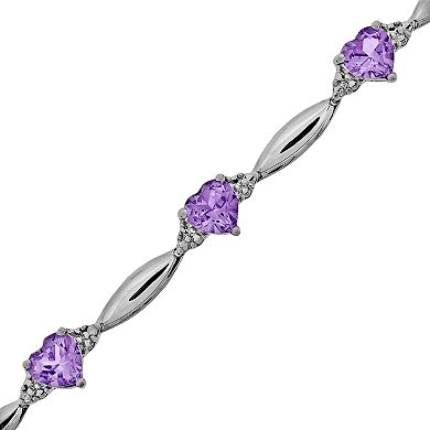 Gemminded Sterling Silver Amethyst and Diamond Accent Heart Bracelet