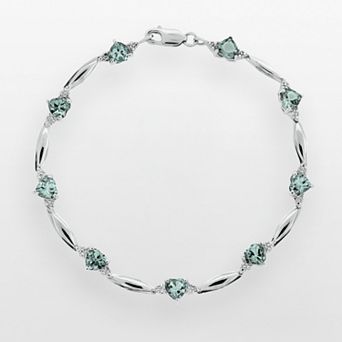 Gemminded Sterling Silver Lab-Created Aquamarine and Diamond Accent Heart Bracelet