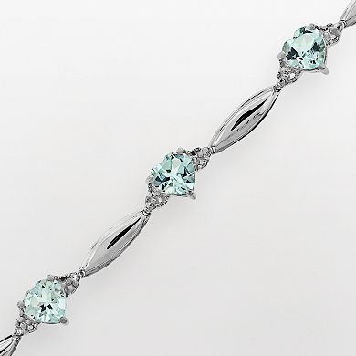 Gemminded Sterling Silver Lab-Created Aquamarine and Diamond Accent Heart Bracelet