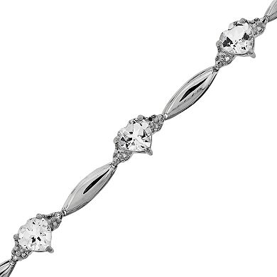 Gemminded Sterling Silver White Topaz and Diamond Accent Heart Bracelet