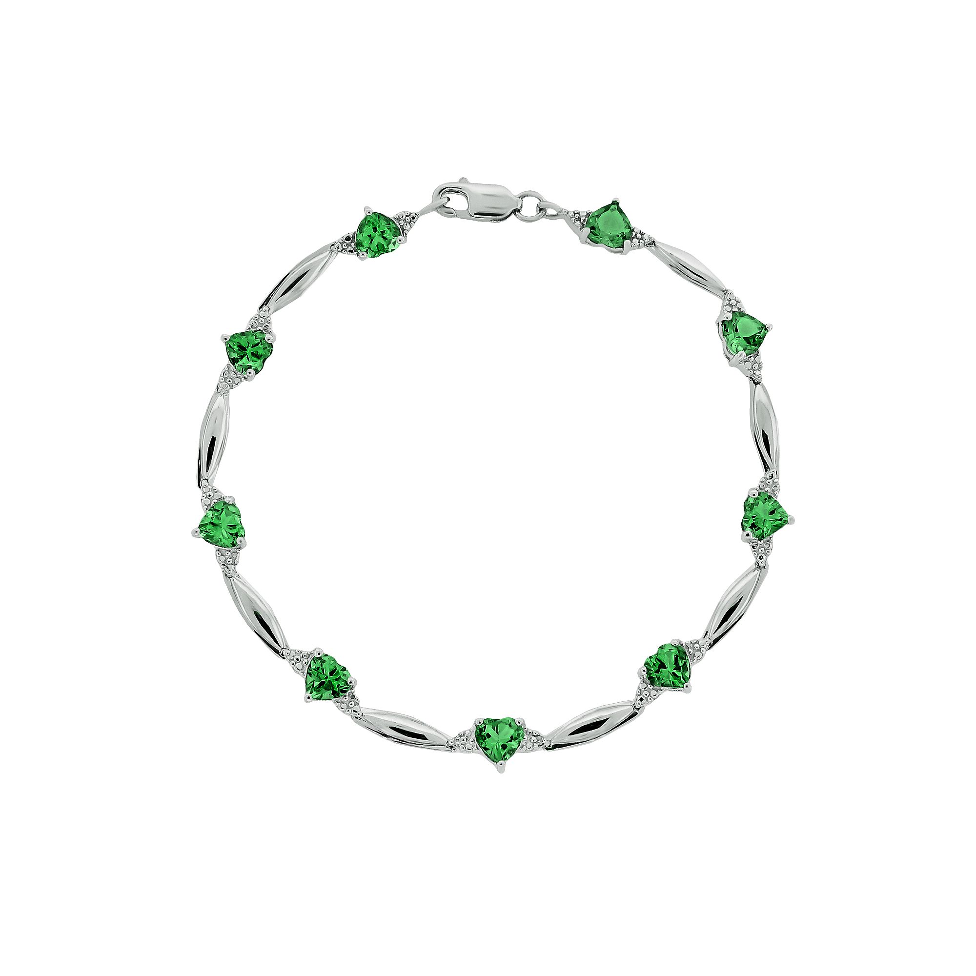 Gemminded Sterling Silver Lab-Created Emerald and Diamond Accent Heart Bra
