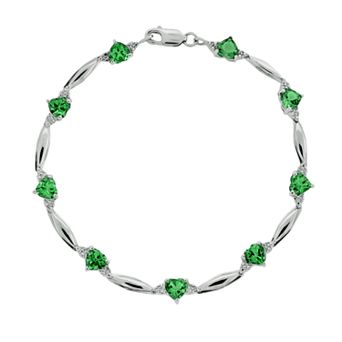 Gemminded Sterling Silver Lab-Created Emerald and Diamond Accent Heart Bracelet