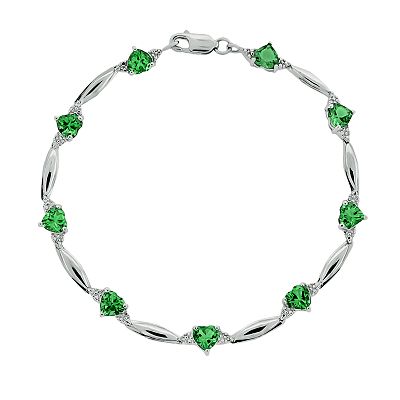 Gemminded Sterling Silver Lab Created Emerald and Diamond Accent Heart Bracelet
