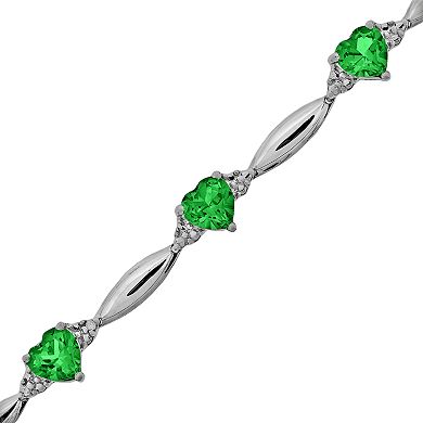 Gemminded Sterling Silver Lab-Created Emerald and Diamond Accent Heart Bracelet