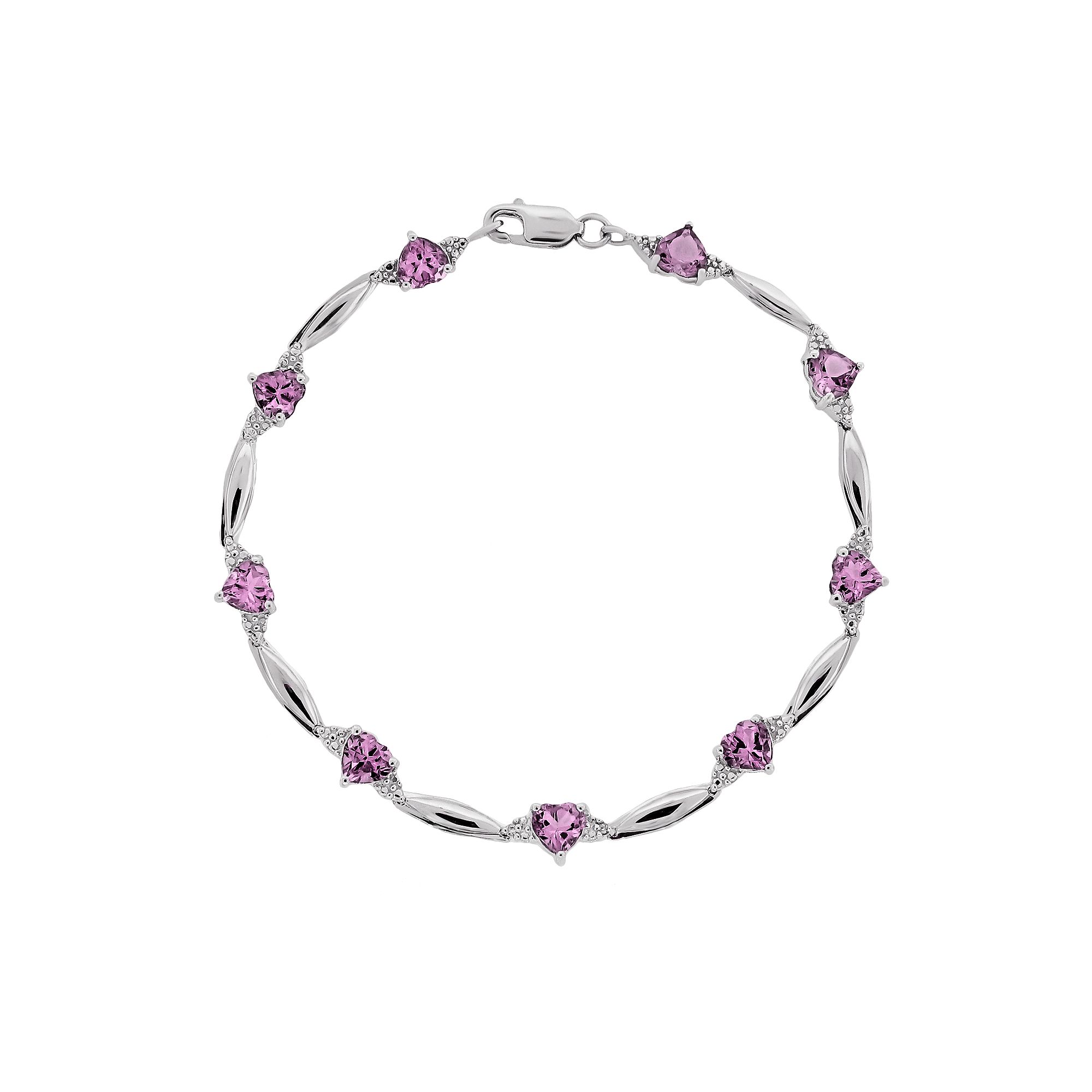 Gemminded Sterling Silver Lab-Created Pink Sapphire and Diamond Accent Hea