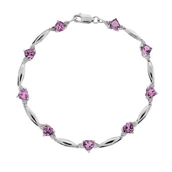 Gemminded Sterling Silver Lab-Created Pink Sapphire and Diamond Accent Heart Bracelet