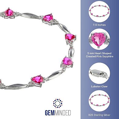 Gemminded Sterling Silver Lab-Created Pink Sapphire and Diamond Accent Heart Bracelet