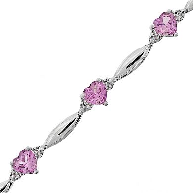 Gemminded Sterling Silver Lab-Created Pink Sapphire and Diamond Accent Heart Bracelet