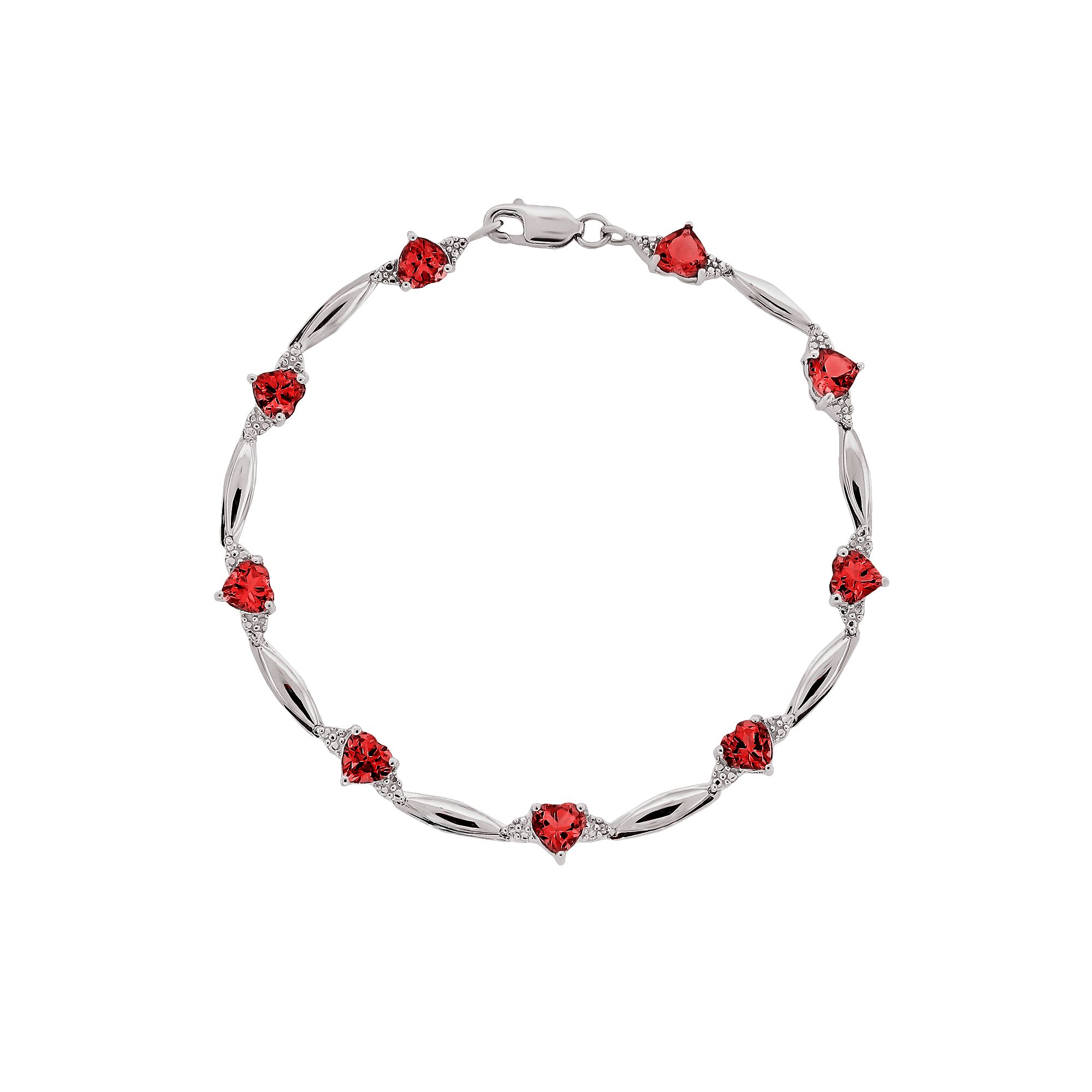 Gemminded Sterling Silver Lab-Created Ruby and Diamond Accent Heart Bracel
