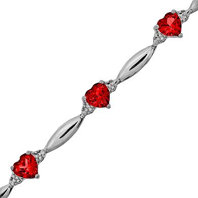 Gemminded Sterling Silver Lab-Created Ruby and Diamond Accent Heart Bracelet