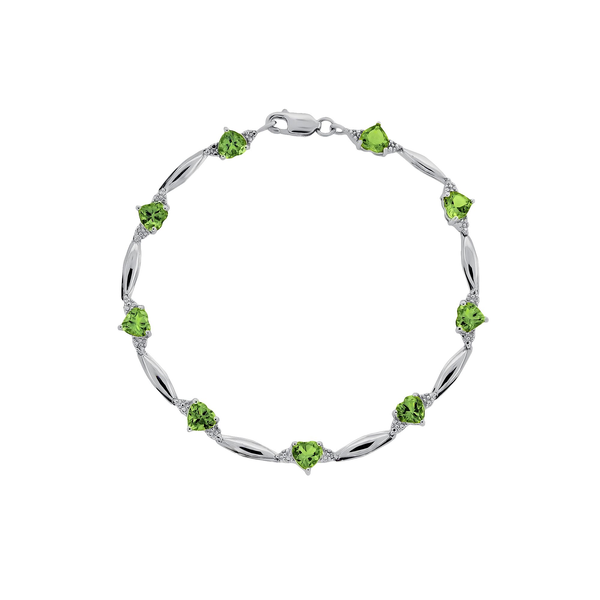 Gemminded Sterling Silver Peridot and Diamond Accent Heart Bracelet, Women