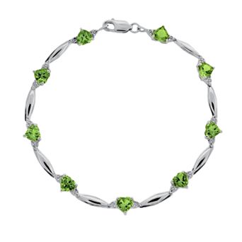 Gemminded Sterling Silver Peridot and Diamond Accent Heart Bracelet