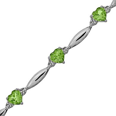 Gemminded Sterling Silver Peridot and Diamond Accent Heart Bracelet