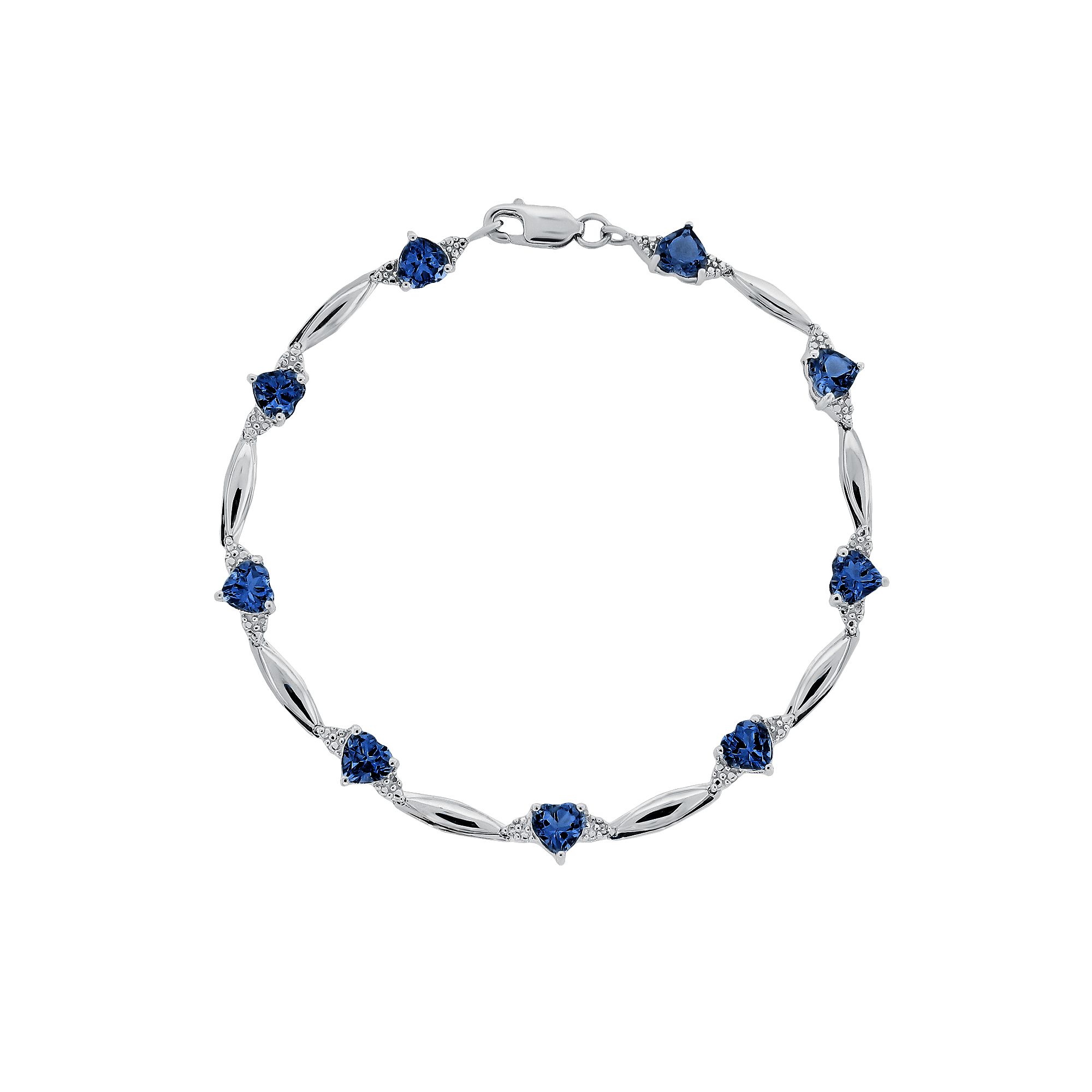 Gemminded Sterling Silver Lab-Created Sapphire and Diamond Accent Heart Br