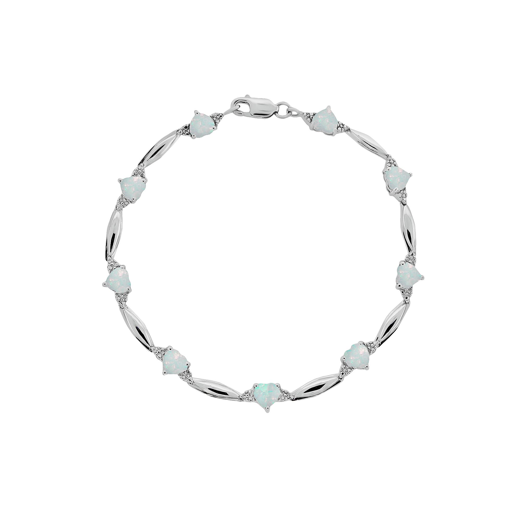 Gemminded Sterling Silver Lab-Created Opal and Diamond Accent Heart Bracel