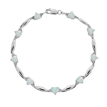 Gemminded Sterling Silver Lab-Created Opal and Diamond Accent Heart Bracelet