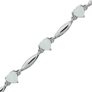Gemminded Sterling Silver Lab-Created Opal and Diamond Accent Heart Bracelet