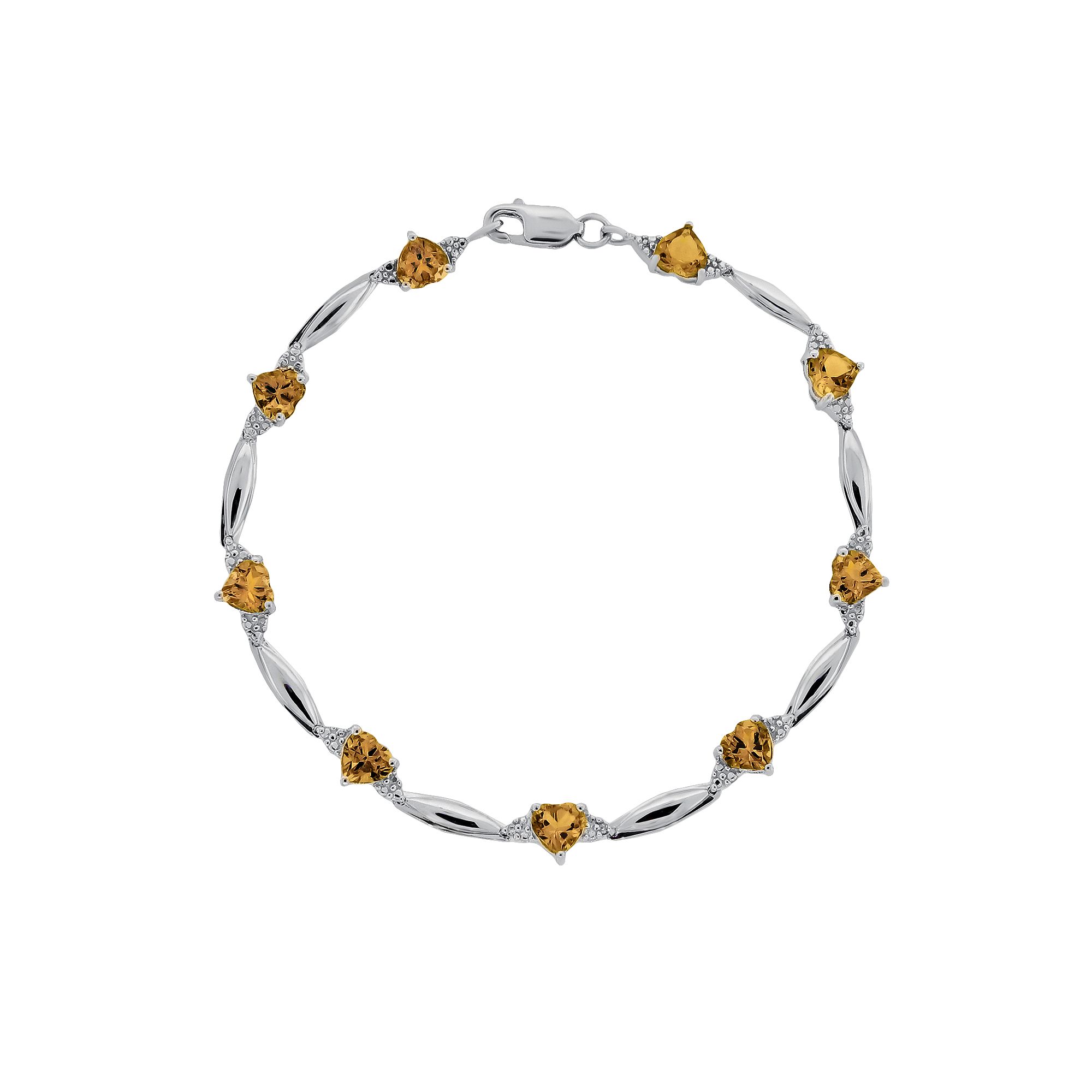 Gemminded Sterling Silver Citrine and Diamond Accent Heart Bracelet, Women